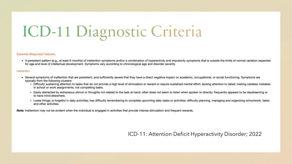 icd 11 diagnostic criteria