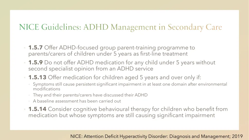 nice guidelines adhd management in secondary care
