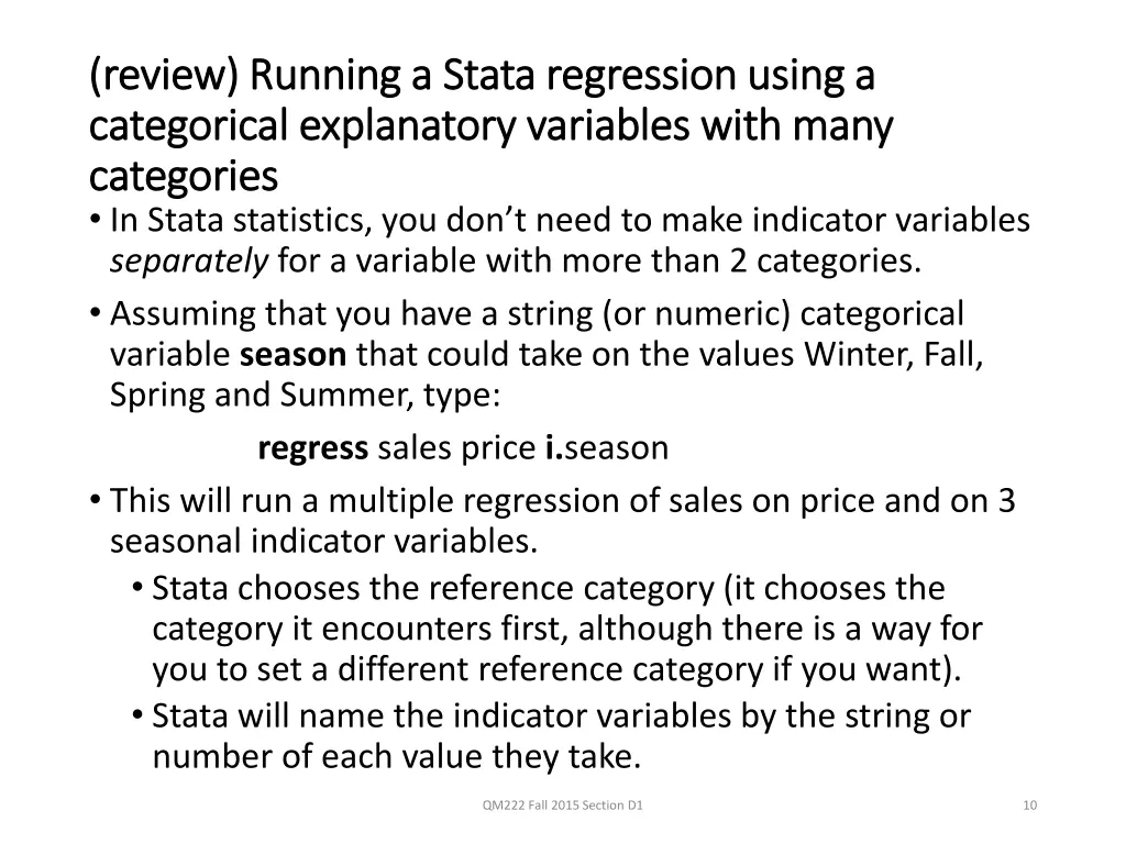 review running a stata regression using a review 1