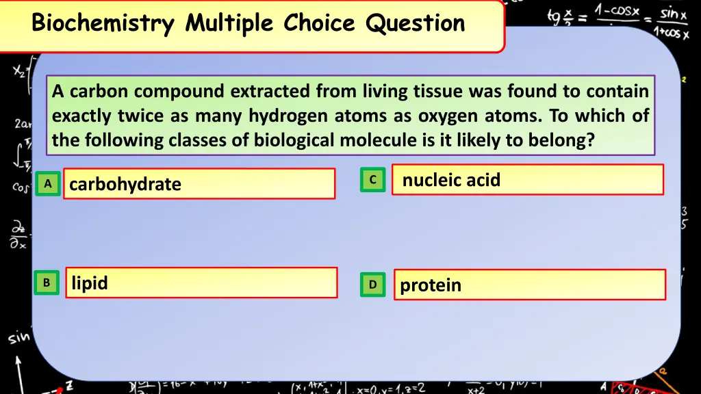biochemistry multiple choice question 1