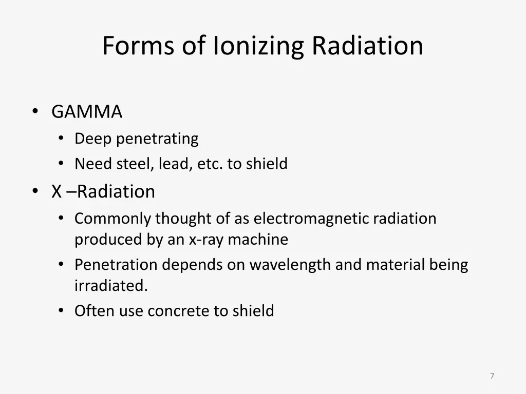 forms of ionizing radiation