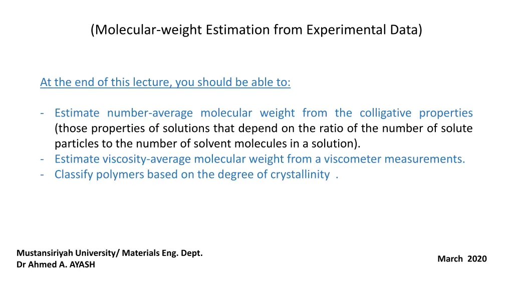 molecular weight estimation from experimental data