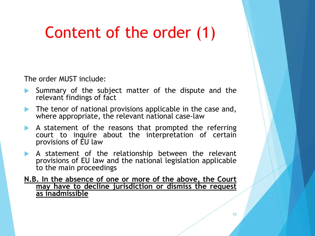 content of the order 1