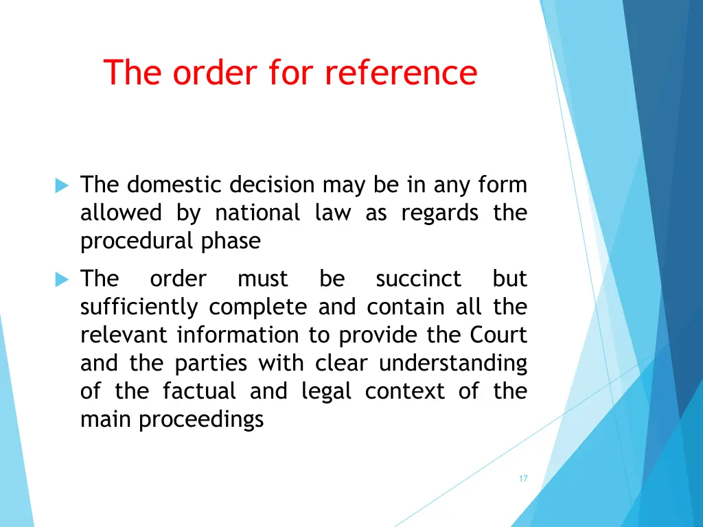 the order for reference