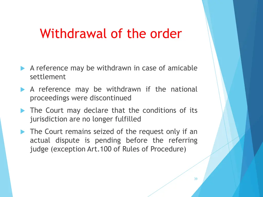 withdrawal of the order
