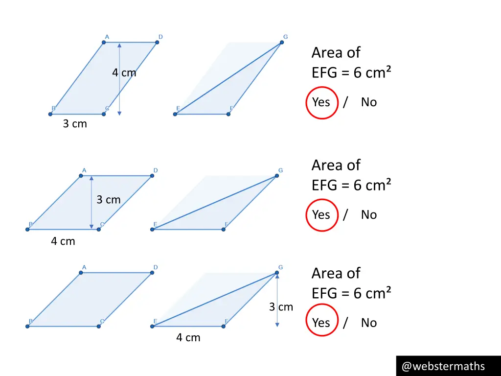 area of efg 6 cm 4