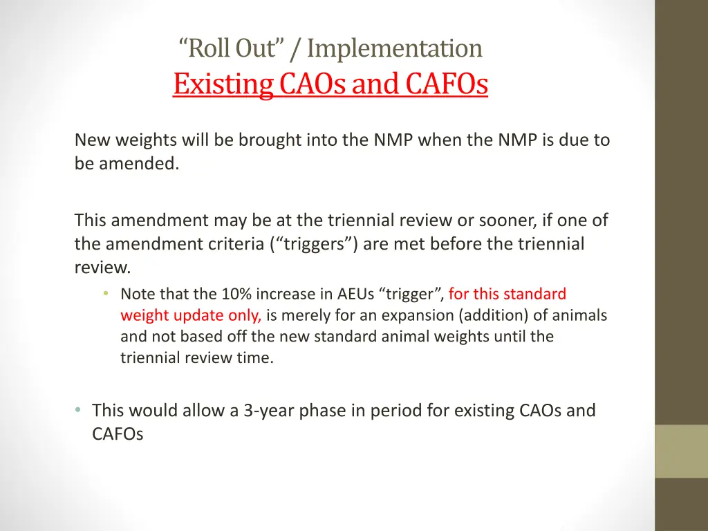 roll out implementation existing caos and cafos