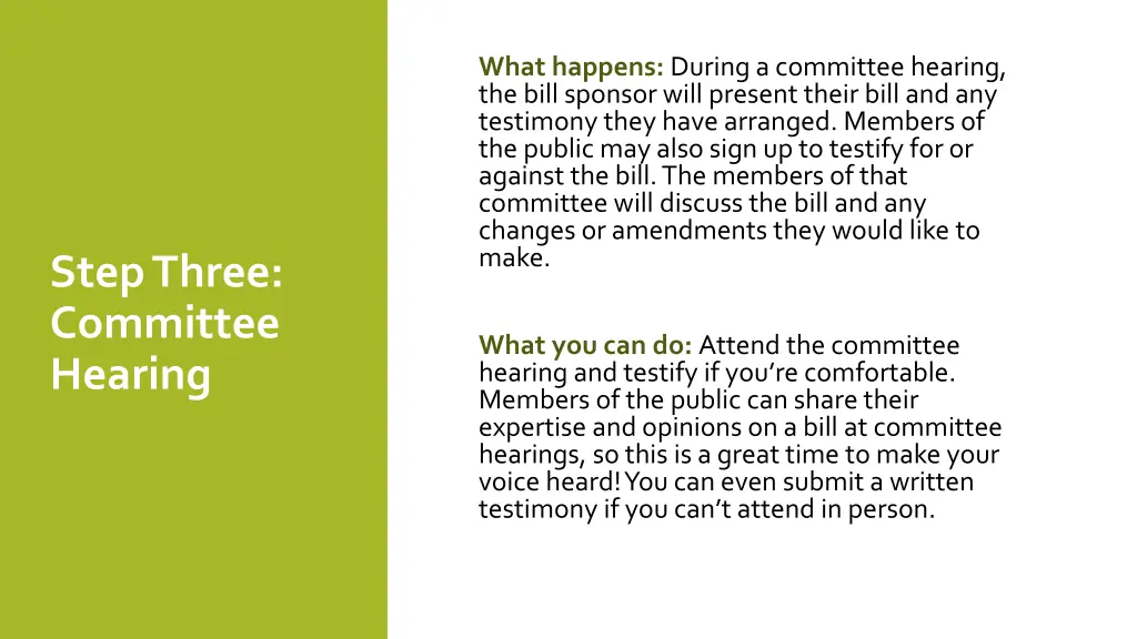 what happens during a committee hearing the bill