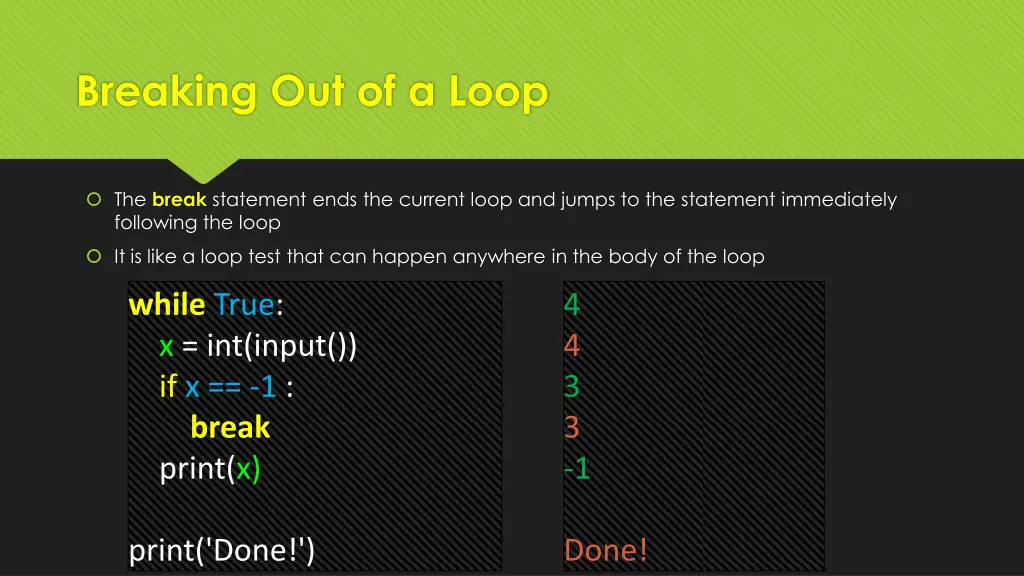 breaking out of a loop