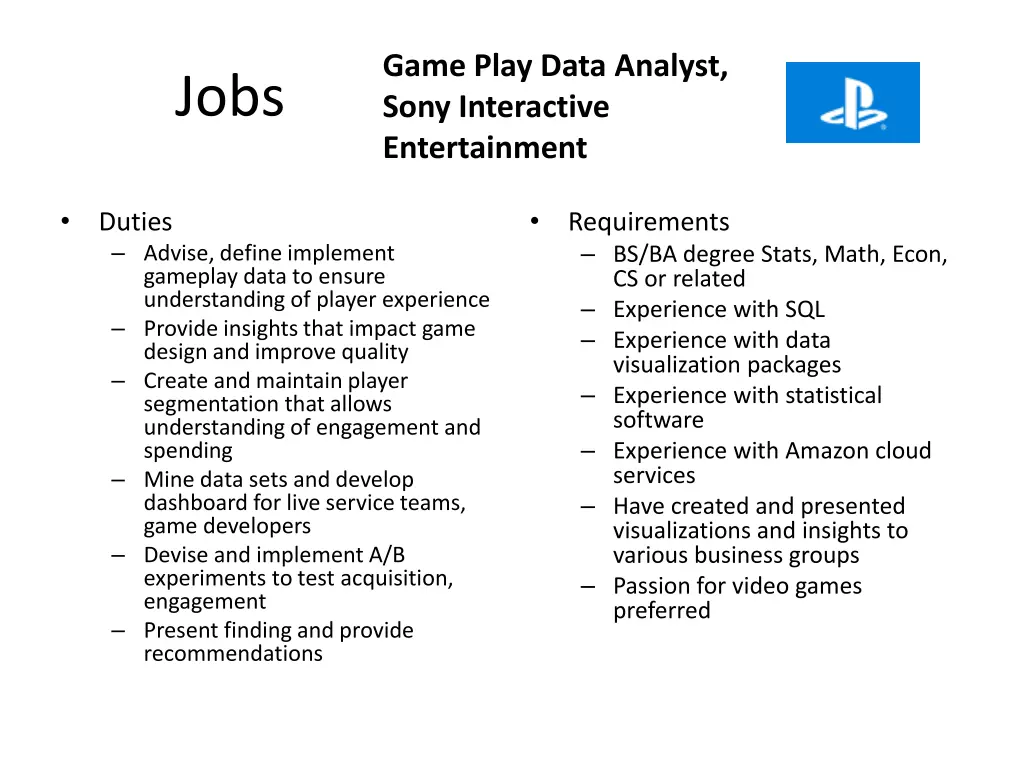 game play data analyst sony interactive
