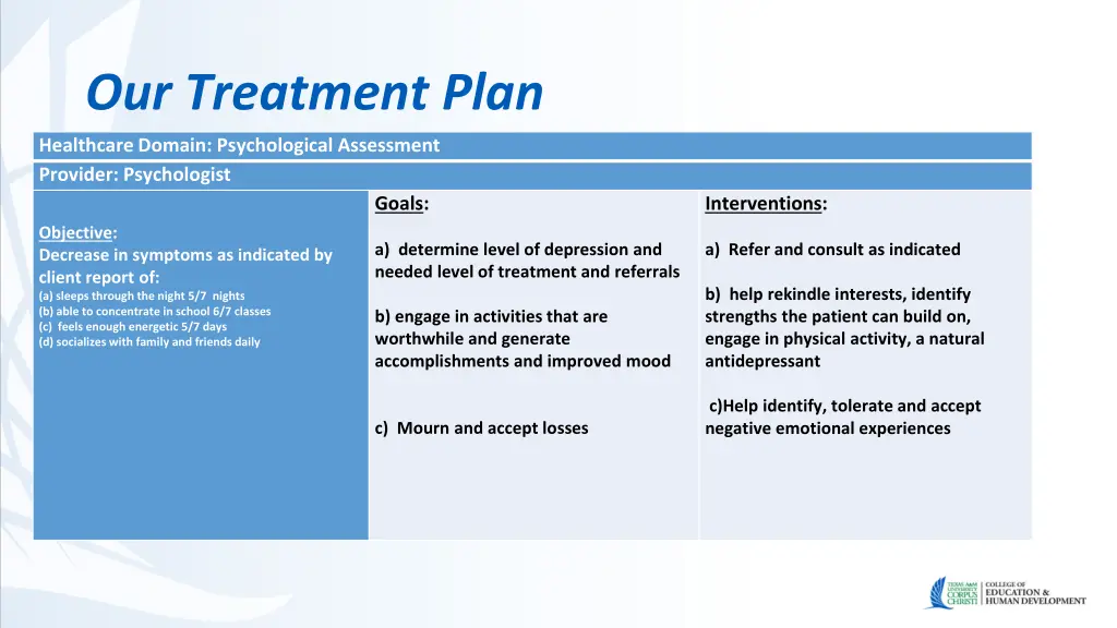 our treatment plan