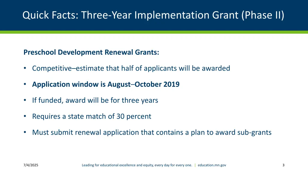 quick facts three year implementation grant phase