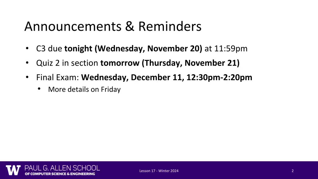 announcements reminders