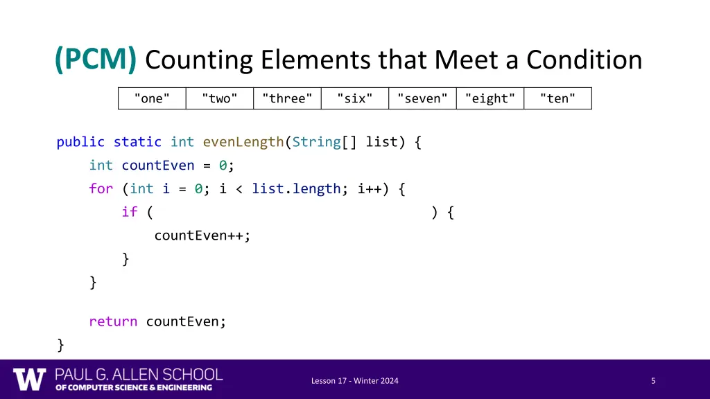 pcm counting elements that meet a condition