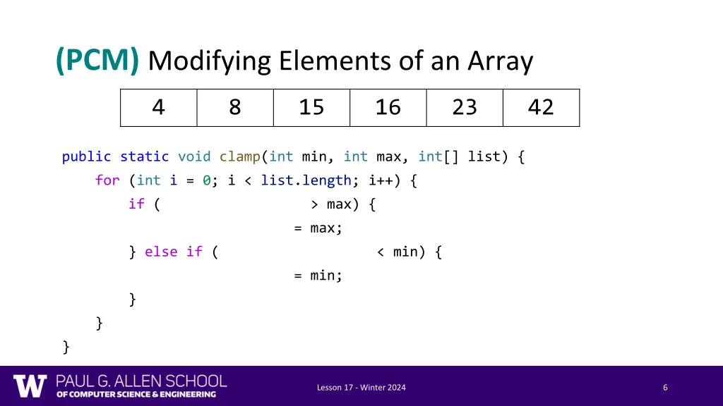 pcm modifying elements of an array