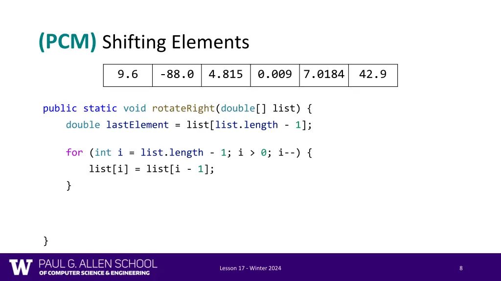 pcm shifting elements