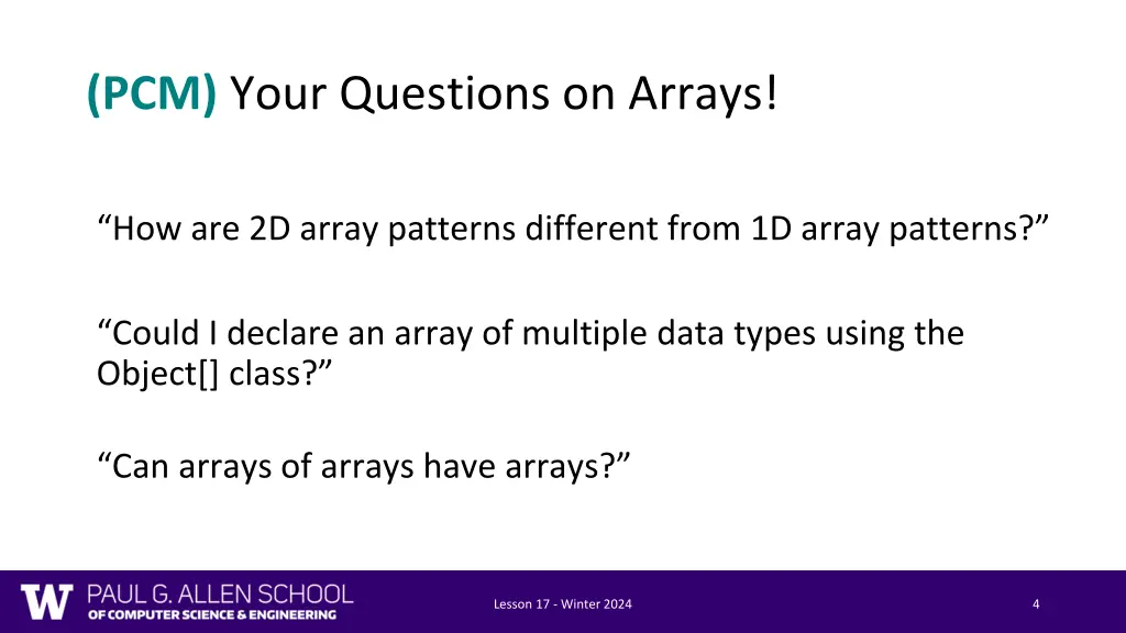 pcm your questions on arrays 1