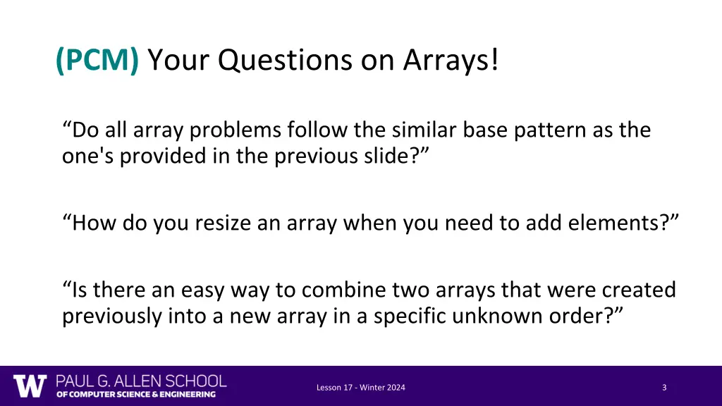pcm your questions on arrays