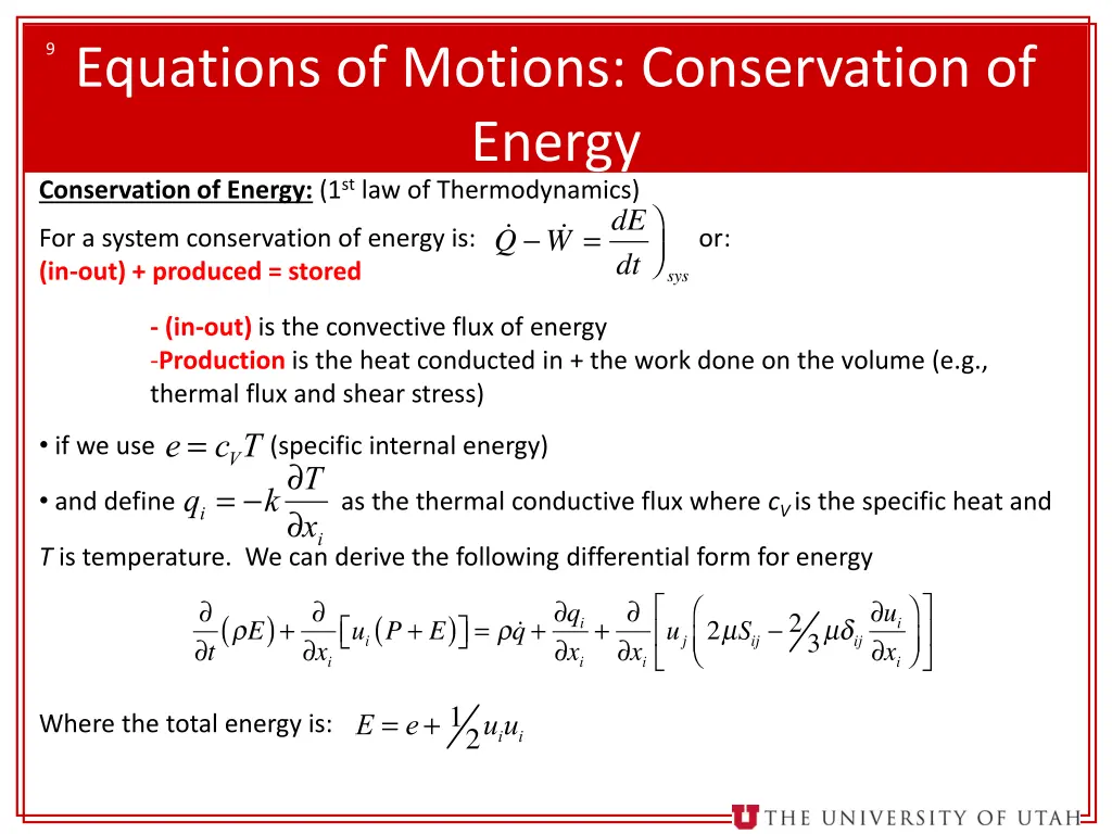 9 equations of motions conservation of energy