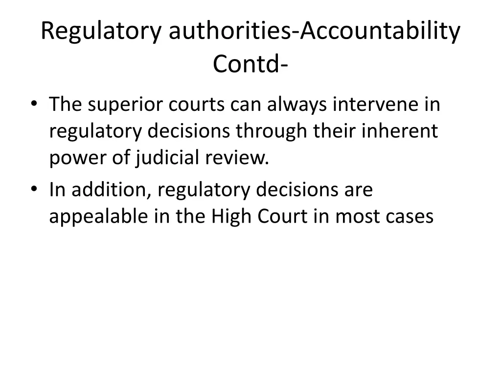 regulatory authorities accountability contd