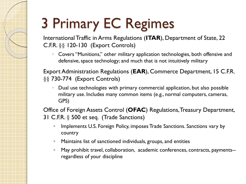 3 primary ec regimes international traffic