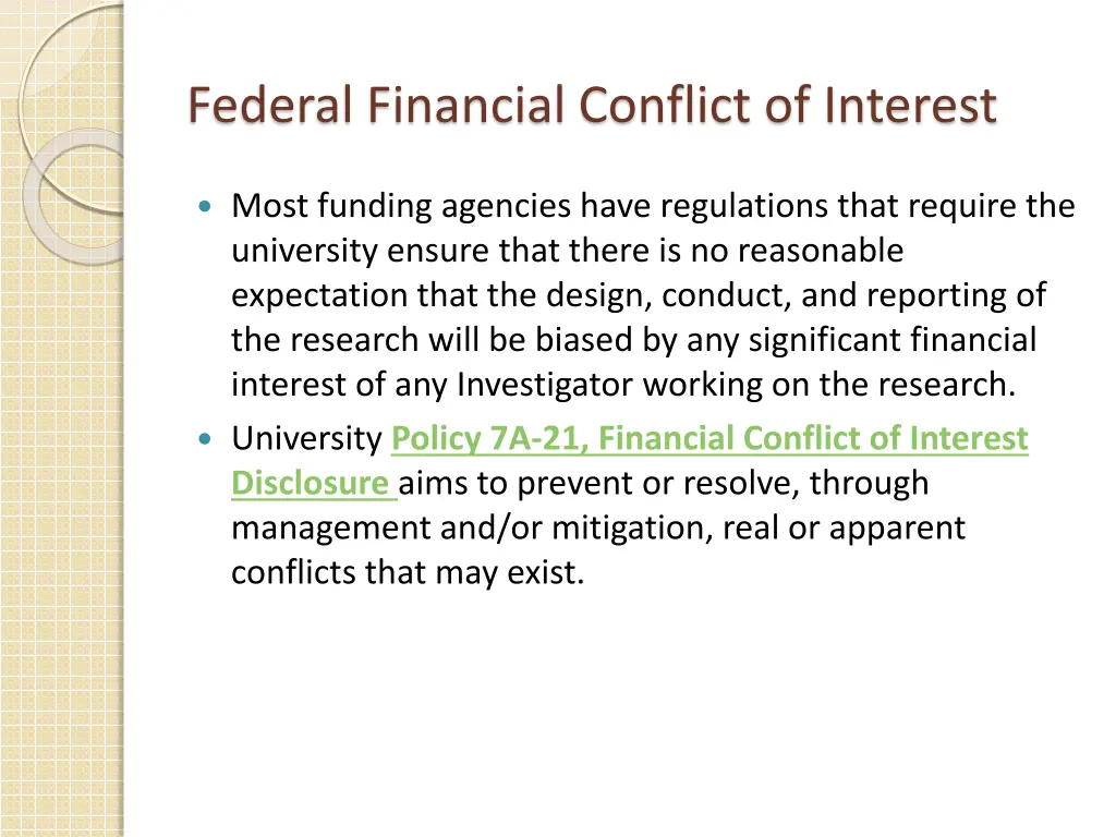 federal financial conflict of interest
