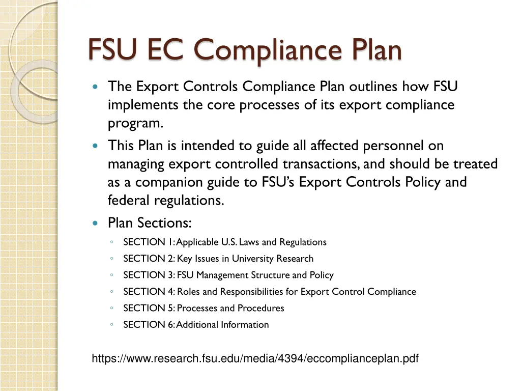fsu ec compliance plan
