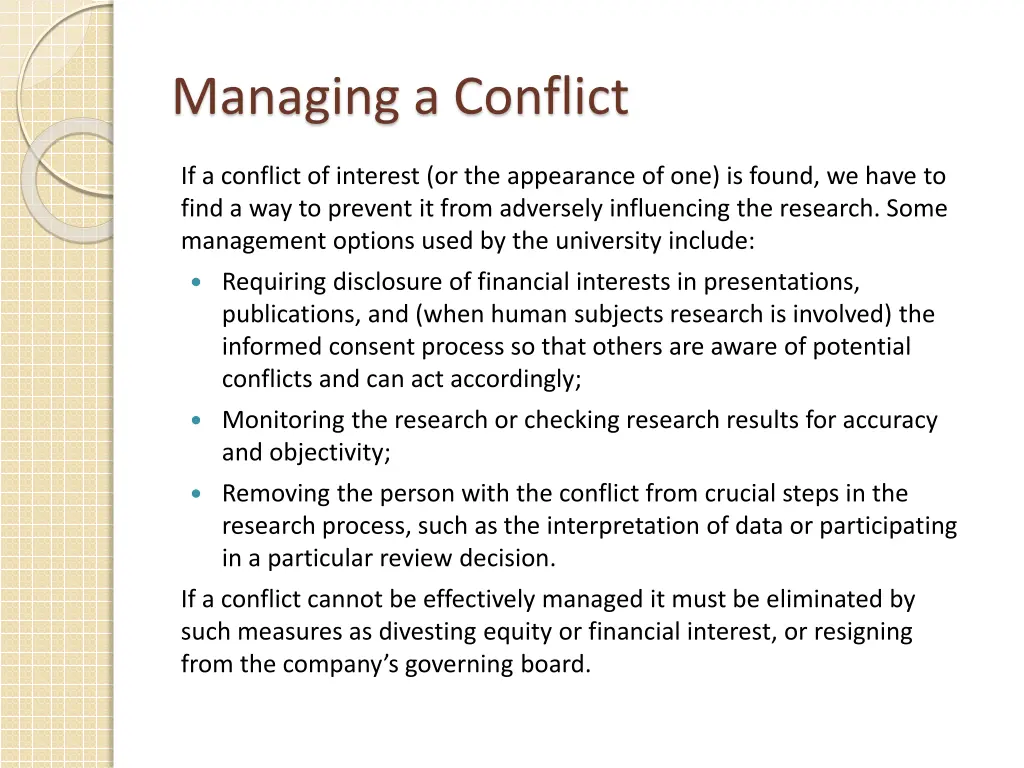 managing a conflict