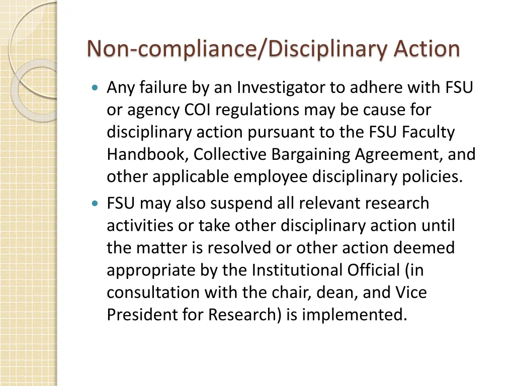 non compliance disciplinary action