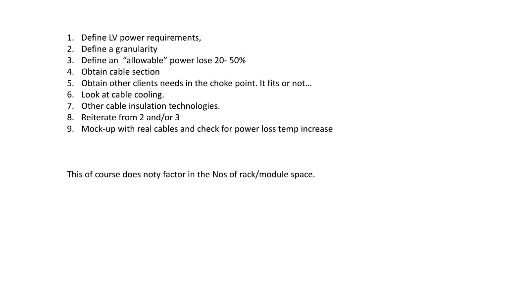 1 define lv power requirements 2 define