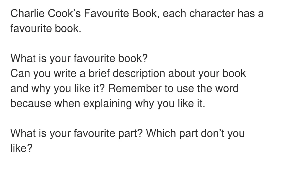 charlie cook s favourite book each character
