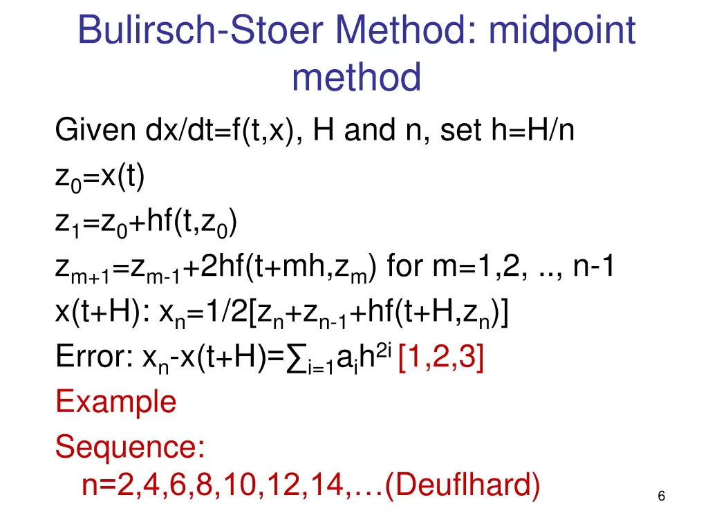 bulirsch stoer method midpoint method given