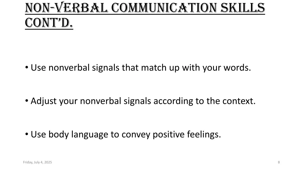 non verbal communication skills cont d