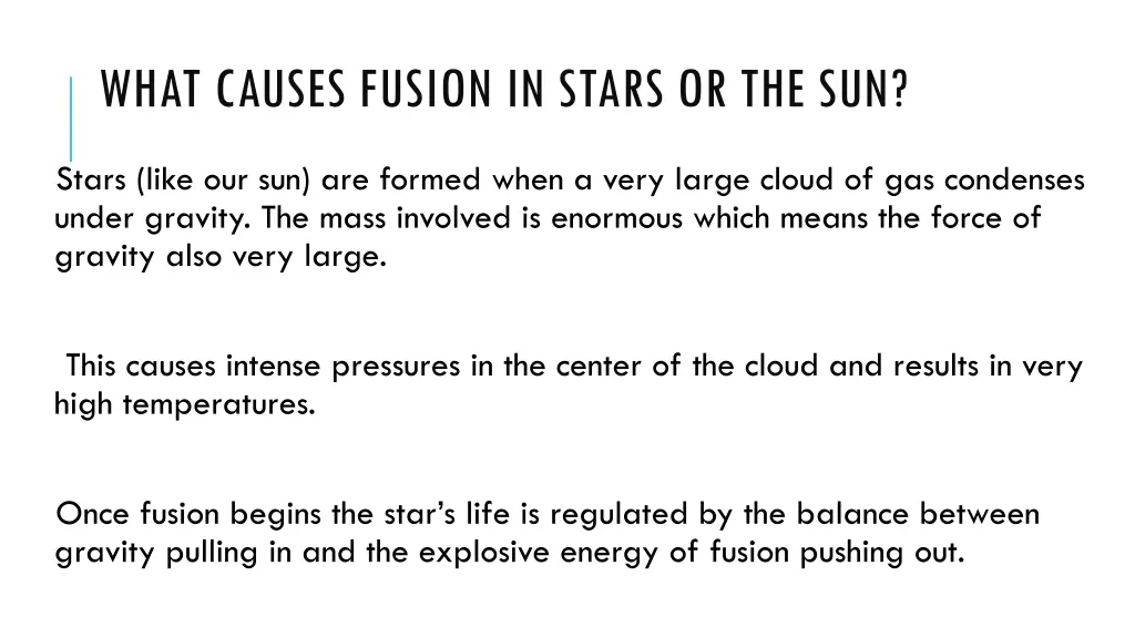 what causes fusion in stars or the sun
