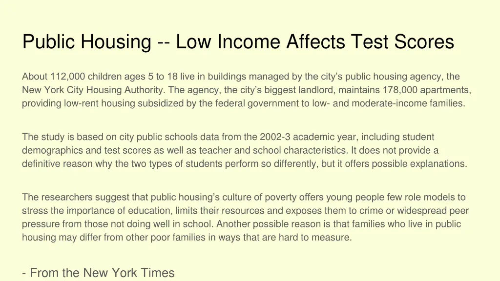 public housing low income affects test scores