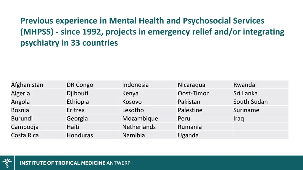 previous experience in mental health