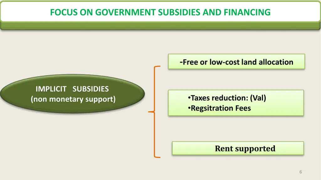 focus on government subsidies and financing
