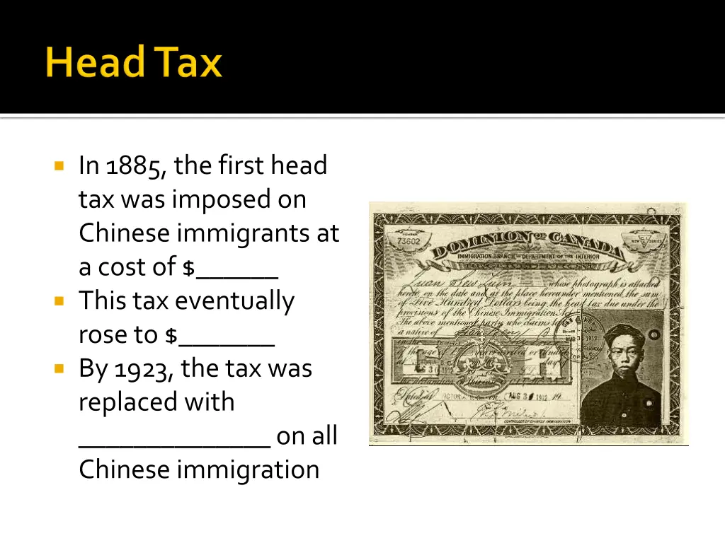 in 1885 the first head tax was imposed on chinese