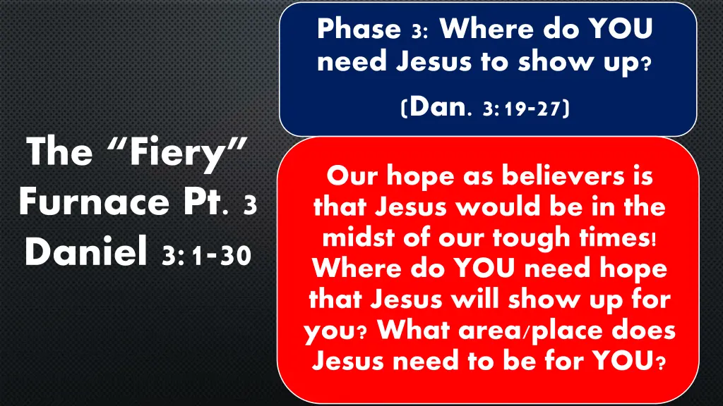 phase 3 where do you need jesus to show up