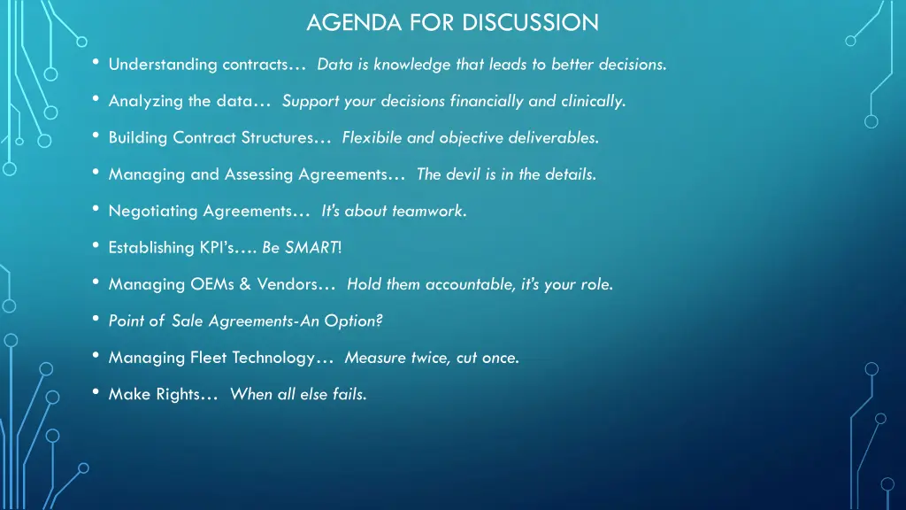 agenda for discussion