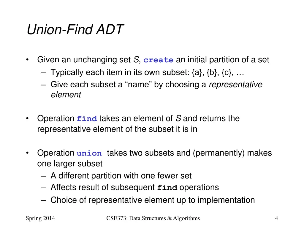 union find adt