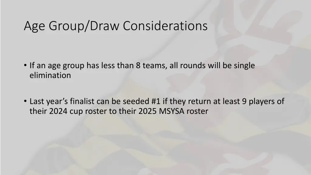 age group draw considerations