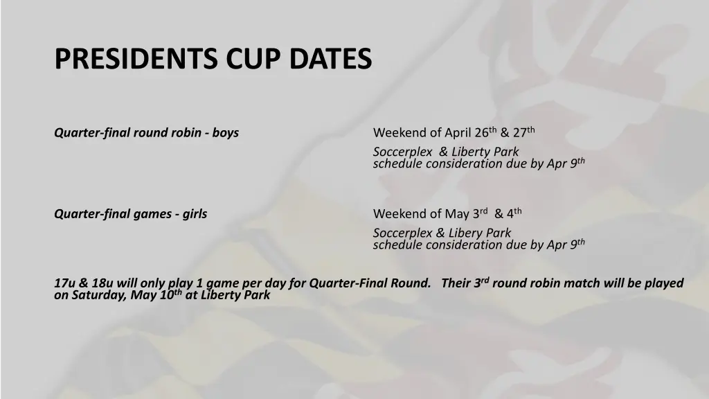 presidents cup dates 1