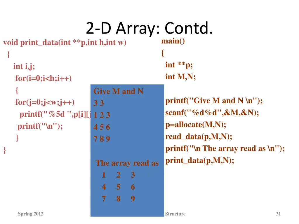 2 d array contd