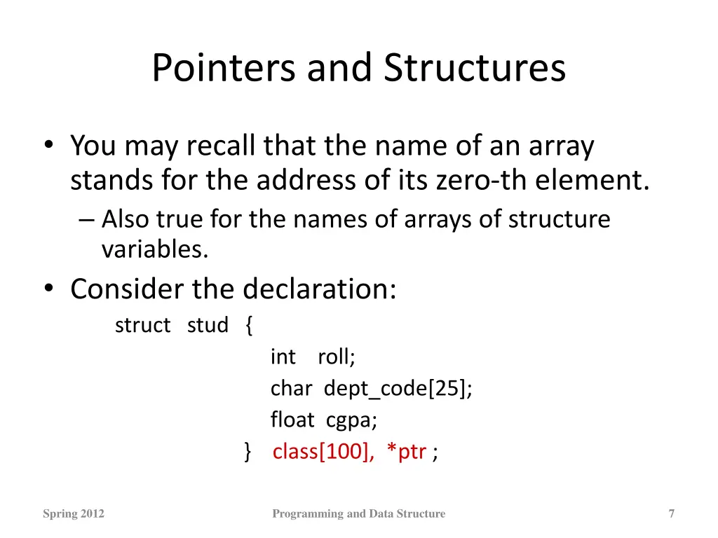 pointers and structures