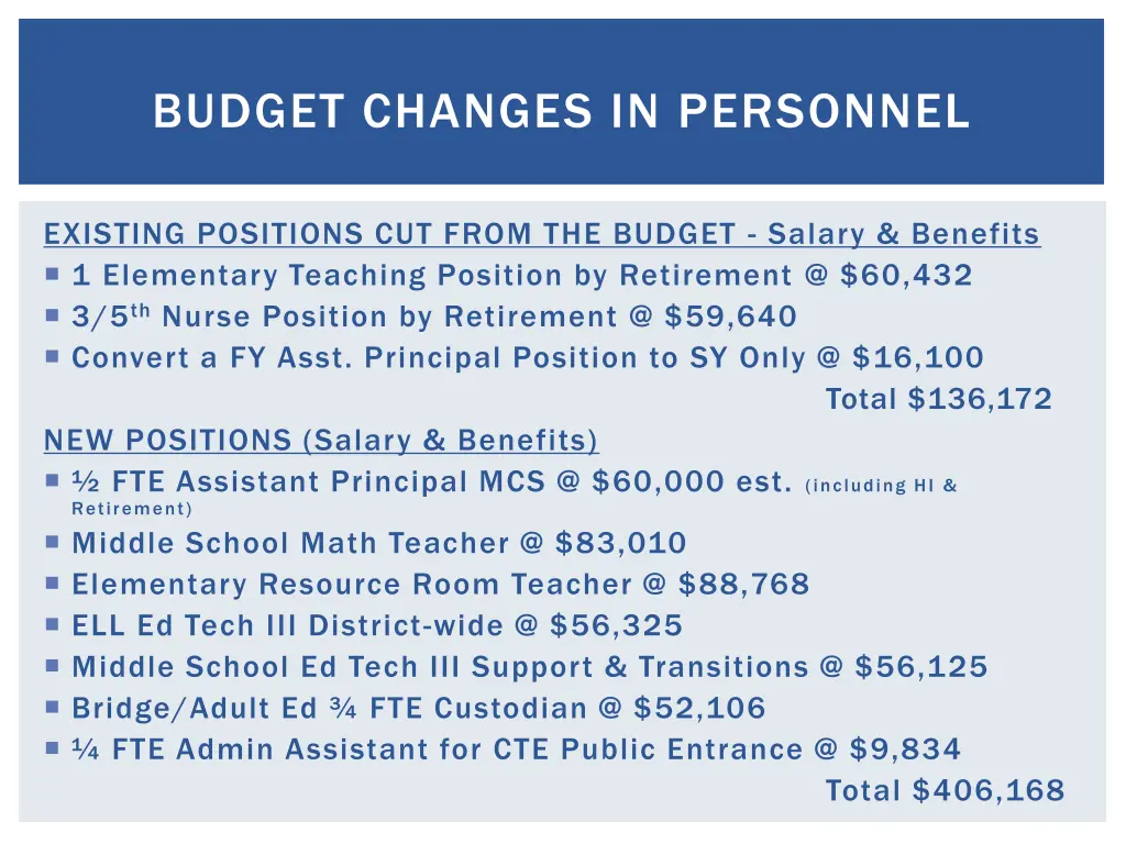 budget changes in personnel