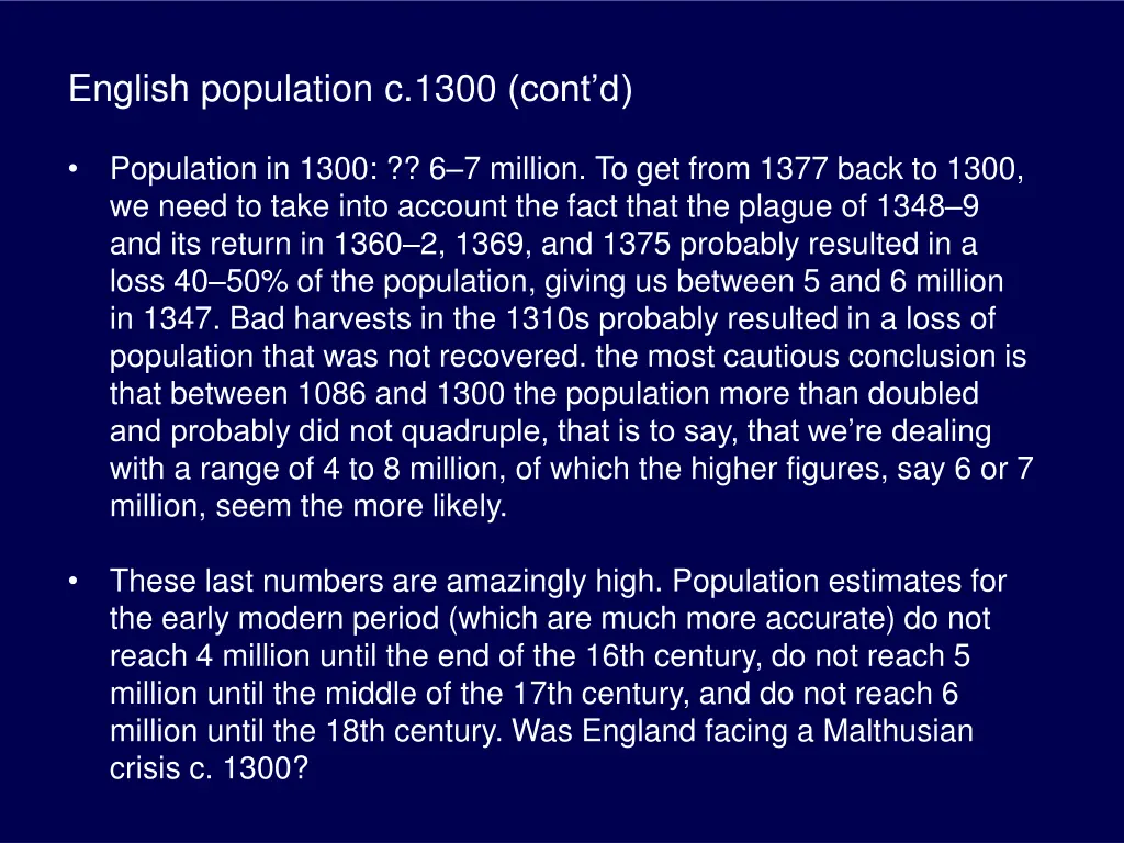 english population c 1300 cont d