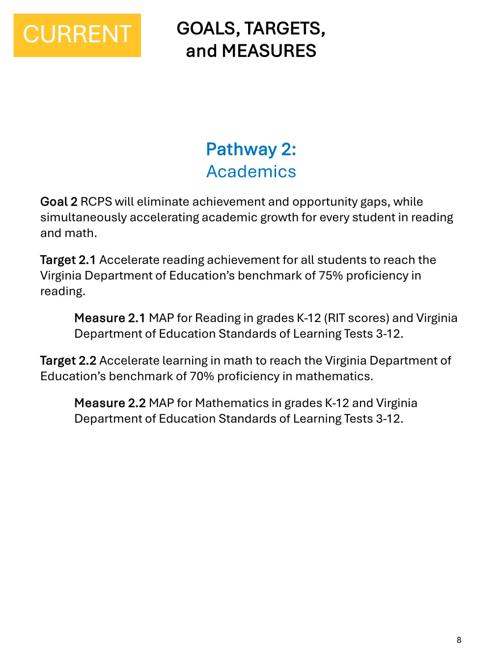 goals targets goals targets and measures