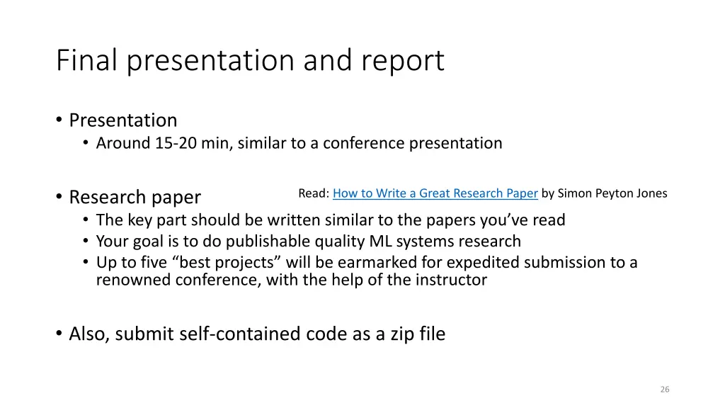 final presentation and report