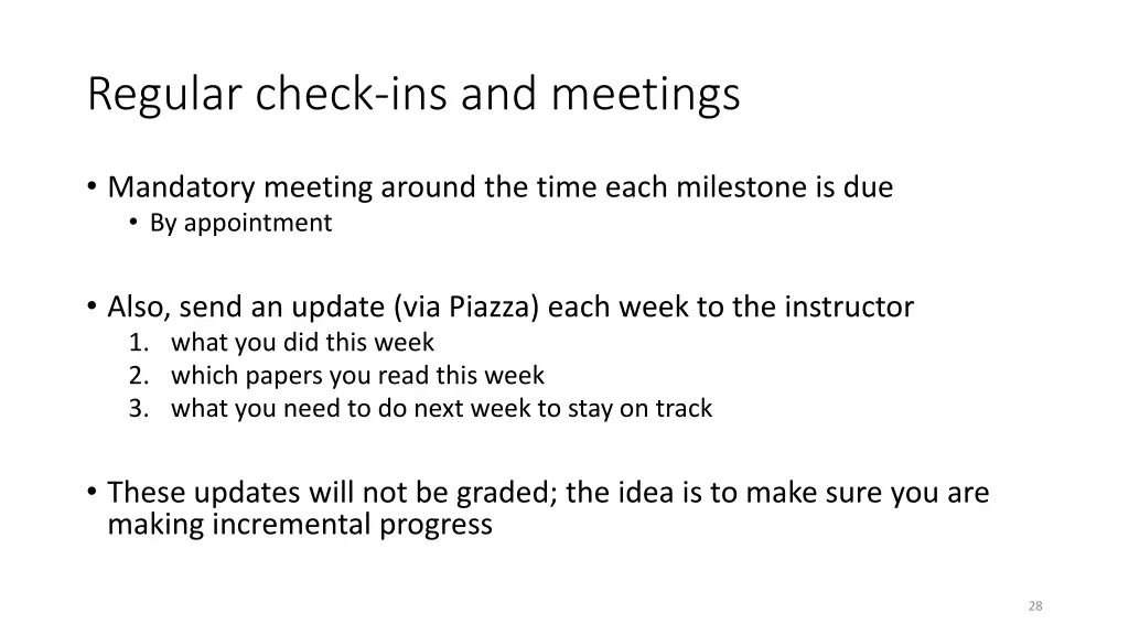 regular check ins and meetings